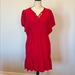 Knox Rose Women’s Red Tiered Ruffle Short Sleeve Dress w/Pockets Size Small